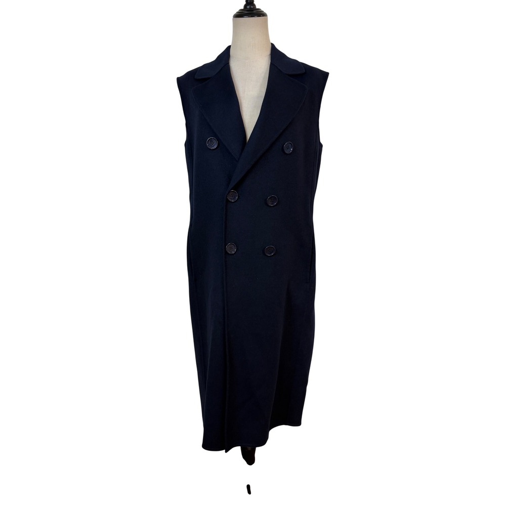'S Max Mara Blazer Dress 8‎ Navy Sleeveless Wool Angora Vest luxury minimalist